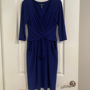 LAUREN Ralph Lauren Royal Blue Jersey Wrap Dress w/ Pockets!